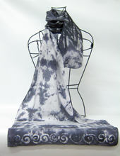 Load image into Gallery viewer, Silk Scarf Hand Painted Grey and White Spirals