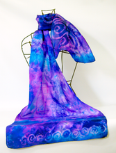Load image into Gallery viewer, Silk Scarf Dark Blue Celtic Fuchsia
