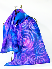Load image into Gallery viewer, Silk Scarf Dark Blue Celtic Fuchsia