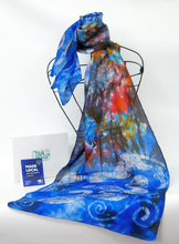 Load image into Gallery viewer, A Hand Painted Silk Scarf Blue Children of Lir