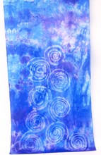 Load image into Gallery viewer, Silk Scarf Blue and Purple Spirals