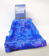 Load image into Gallery viewer, Silk Scarf Blue and Purple Spirals
