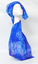 Load image into Gallery viewer, Silk Scarf Blue and Purple Spirals