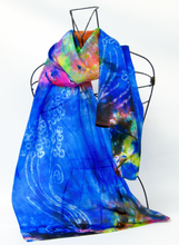 Load image into Gallery viewer, Silk Scarf Celtic Blue Flower Rainbow