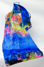 Load image into Gallery viewer, Silk Scarf Celtic Blue Flower Rainbow