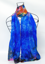 Load image into Gallery viewer, Silk Scarf Celtic Blue Flower Rainbow