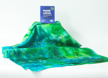 Load image into Gallery viewer, Hand Painted Silk Scarf Emerald Spiral