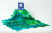 Load image into Gallery viewer, Hand Painted Silk Scarf Emerald Spiral