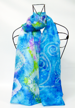 Load image into Gallery viewer, Silk Scarf Light Weight Celtic Turquoise Jewel Hand Painted