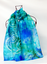 Load image into Gallery viewer, Silk Scarf Light Weight Celtic Blue Aqua Sea