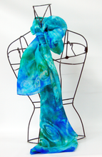 Load image into Gallery viewer, Silk Scarf Light Weight Celtic Blue Aqua Sea