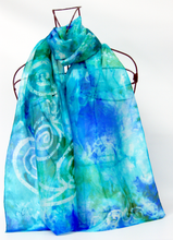 Load image into Gallery viewer, Silk Scarf Light Weight Celtic Blue Aqua Sea