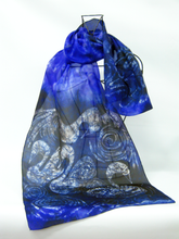 Load image into Gallery viewer, A Hand Painted Silk Scarf Navy and Lilac Children of Lir