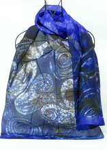 Load image into Gallery viewer, A Hand Painted Silk Scarf Navy and Lilac Children of Lir