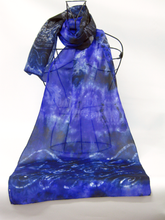 Load image into Gallery viewer, A Hand Painted Silk Scarf Navy and Lilac Children of Lir