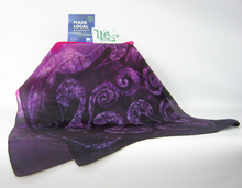 Load image into Gallery viewer, A Hand Painted Silk Scarf Purple Pink Swans