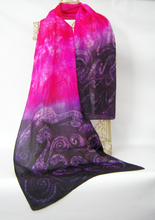 Load image into Gallery viewer, A Hand Painted Silk Scarf Purple Pink Swans