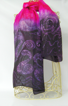 Load image into Gallery viewer, A Hand Painted Silk Scarf Purple Pink Swans