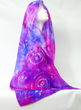 Load image into Gallery viewer, Silk Scarf Purple Fuchsia Celtic Spiral