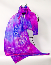 Load image into Gallery viewer, Silk Scarf Purple Fuchsia Celtic Spiral