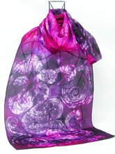 Load image into Gallery viewer, A Hand Painted Silk Scarf Purple Pink Children of LIr