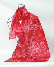 Load image into Gallery viewer, Silk Scarf Hand Painted Scarlet Spirals