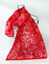 Load image into Gallery viewer, Silk Scarf Hand Painted Scarlet Spirals