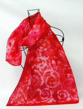 Load image into Gallery viewer, Silk Scarf Hand Painted Scarlet Spirals