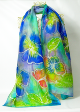 Load image into Gallery viewer, Silk Scarf Hand painted The Summer Violas