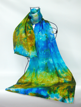 Load image into Gallery viewer, Silk Scarf The Curlew Earth Aqua Turquoise