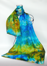 Load image into Gallery viewer, Silk Scarf The Curlew Earth Aqua Turquoise