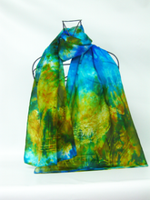Load image into Gallery viewer, Silk Scarf The Curlew Earth Aqua Turquoise