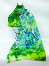 Load image into Gallery viewer, Silk Habotai Scarf The Green Finch Blue Skies
