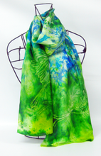 Load image into Gallery viewer, Silk Habotai Scarf The Green Finch Blue Skies
