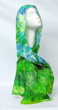Load image into Gallery viewer, Silk Habotai Scarf The Green Finch Blue Skies