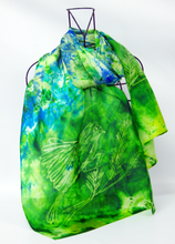 Load image into Gallery viewer, Silk Habotai Scarf The Green Finch Blue Skies