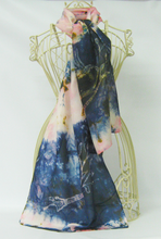 Load image into Gallery viewer, Silk Habotai Scarf The Navy Longtail Tit