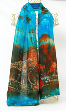 Load image into Gallery viewer, A Silk Scarf Light Weight The Rustic Curlew Aqua Copper