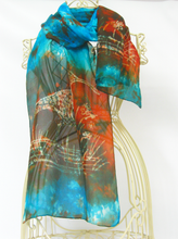 Load image into Gallery viewer, A Silk Scarf Light Weight The Rustic Curlew Aqua Copper