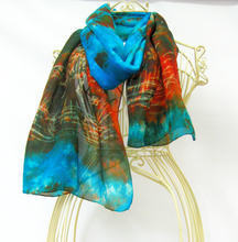 Load image into Gallery viewer, A Silk Scarf Light Weight The Rustic Curlew Aqua Copper