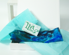 Load image into Gallery viewer, blue_silk_scarf_hand_painted_presented_in_a_gift_box_for_that_special_person_in_your_life