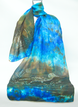 Load image into Gallery viewer, A Silk Scarf The Curlew Earth Aqua Turquoise