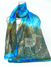 Load image into Gallery viewer, A Silk Scarf The Curlew Earth Aqua Turquoise