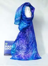 Load image into Gallery viewer, Silk Scarf Violet Aqua Celtic