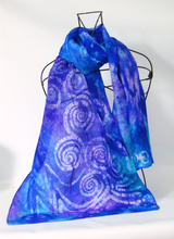 Load image into Gallery viewer, Silk Scarf Violet Aqua Celtic