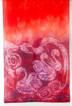 Load image into Gallery viewer, Large Silk Shawl The Children of Lir in Burgundy and scarlet
