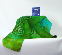 Load image into Gallery viewer, Silk Square Scarf Celtic Green Blue Skies
