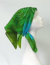Load image into Gallery viewer, Silk Square Scarf Celtic Green Blue Skies