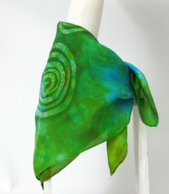 Load image into Gallery viewer, Silk Square Scarf Celtic Green Blue Skies