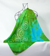 Load image into Gallery viewer, Silk Square Scarf Celtic Green Blue Skies
